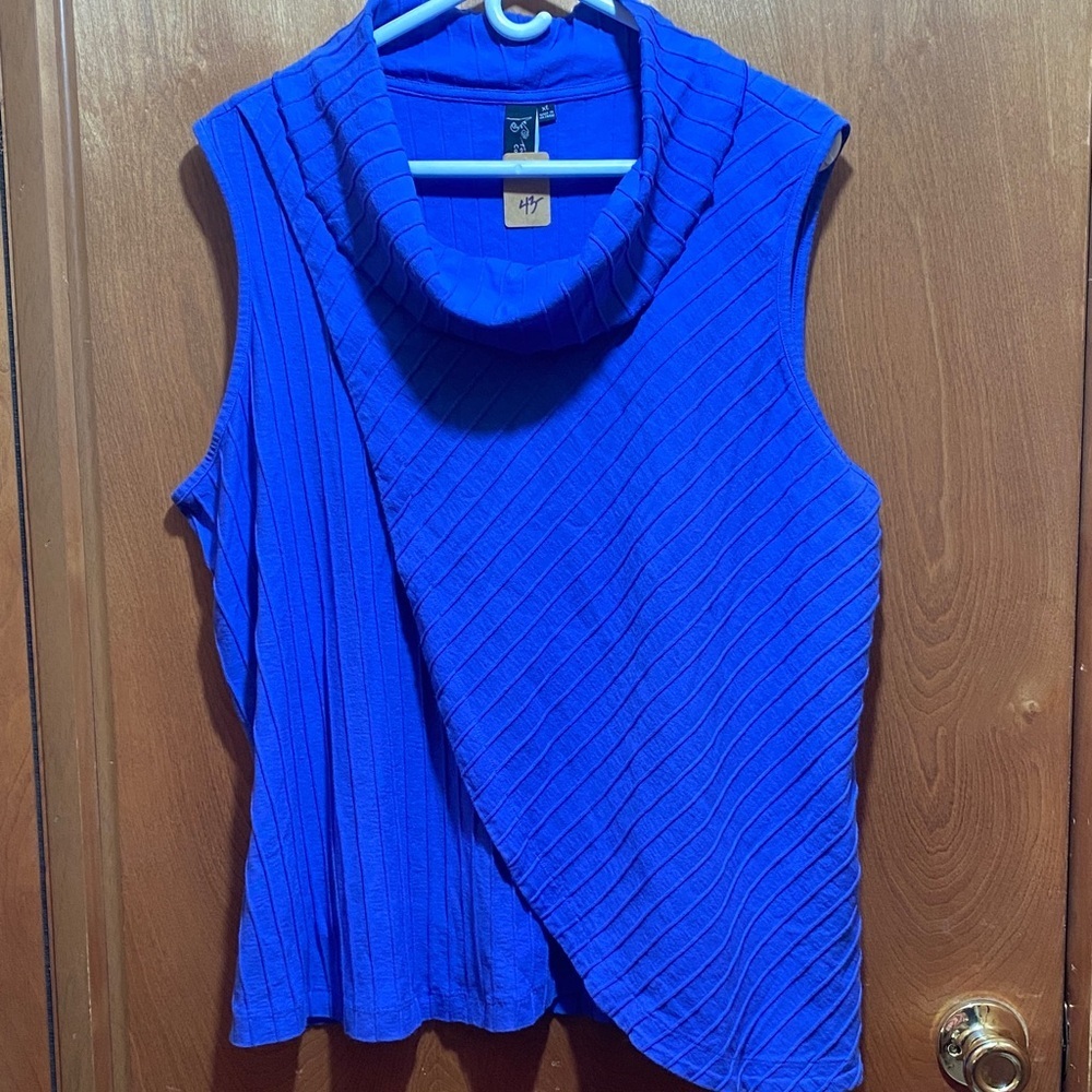 Chunky Blue Sleeveless Cowl Neck Faux Wrap XL  NWT Blouse Summer Fall